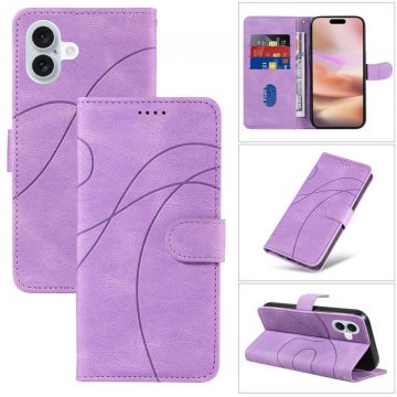 For iPhone 16 Plus Imprinted Line Wallet Magnetic Kickstand Case Purple