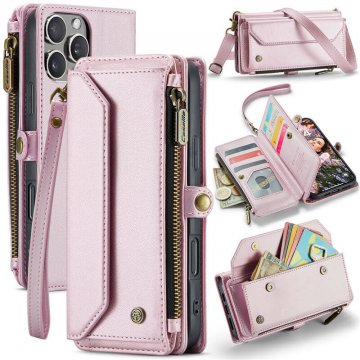 CaseMe iPhone 16 Pro Max Wallet RFID Blocking Crossbody Case Support Wireless Charging Pink