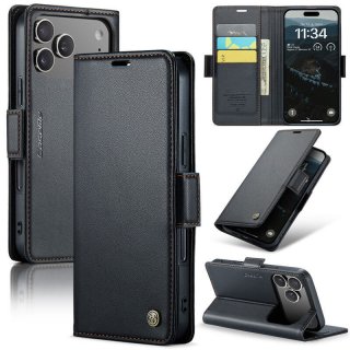 CaseMe iPhone 17 Pro Max Wallet RFID Blocking Magnetic Buckle Case Black