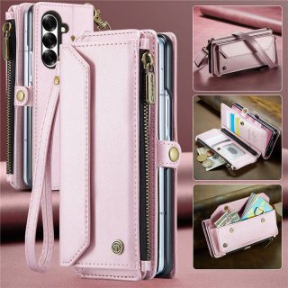 CaseMe Samsung Galaxy Z Fold7 Wallet Case with Crossbody Strap, RFID Blocking & Wireless Charging Support Pink