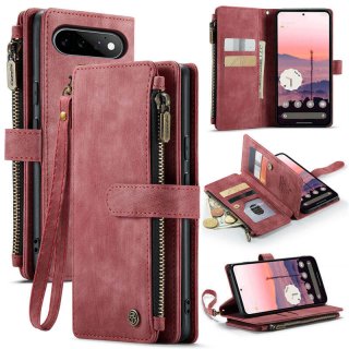 CaseMe Google Pixel 11/Pixel 11 Pro Wallet Case with Zipper Pocket & Wireless Charging Red