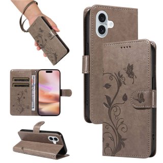 For iPhone 16 Plus Embossed Apricot Blossom Pattern Wallet Case Gray