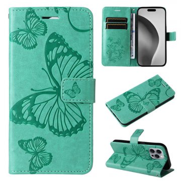 For iPhone 16 Pro Max Butterfly Embossed Wallet Magnetic Case Green