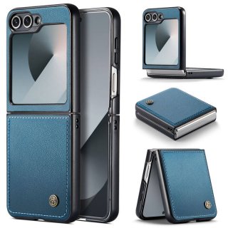 CaseMe Samsung Galaxy Z Flip6 Litchi Skin PU Leather Case Blue