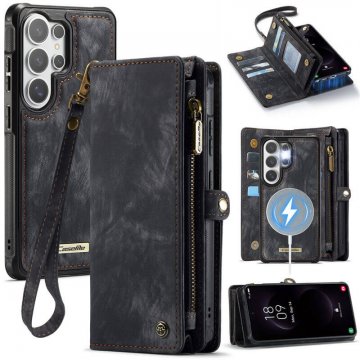 CaseMe Samsung Galaxy S26 Ultra 2-in-1 Magnetic RFID Wallet Case with Wireless Charging & Wrist Strap Black