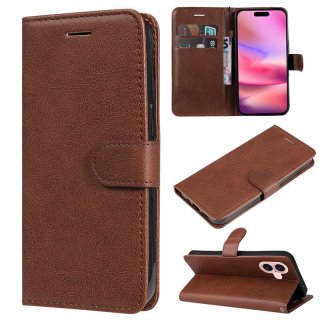 For iPhone 16 Solid Color Wallet Magnetic Kickstand Case Brown