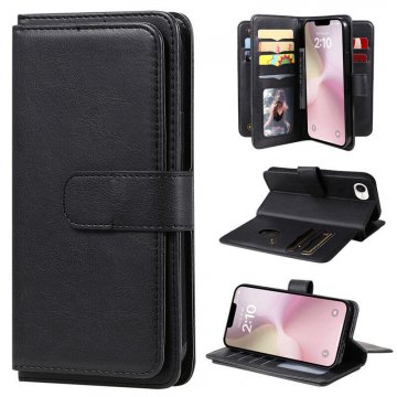 For iPhone SE 2024 Wallet 10 Card Slots Kickstand Leather Case Black