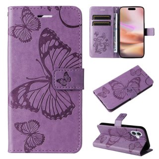 For iPhone 16 Plus Butterfly Embossed Wallet Magnetic Case Purple