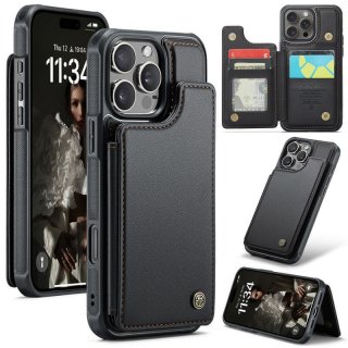 CaseMe iPhone 16 Pro RFID Blocking Card Holder Kickstand Case Black