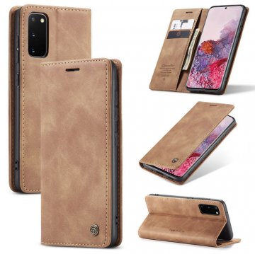 CaseMe Samsung Galaxy S20 Wallet Kickstand Magnetic Case Brown