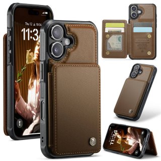 CaseMe iPhone 17 RFID Blocking Card Holder Case with Kickstand Brown