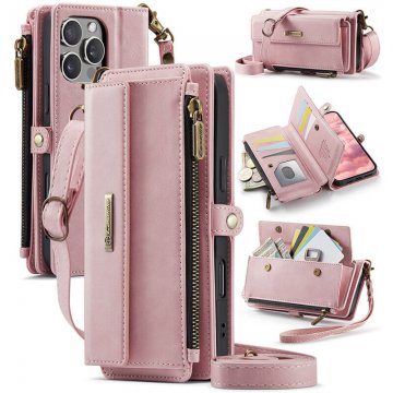 CaseMe iPhone 16 Pro Max Crossbody Wallet Case with RFID Blocking & Wireless Charging Pink