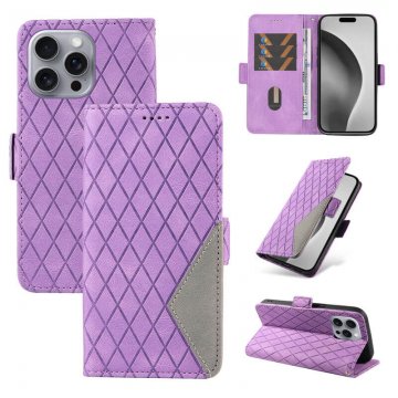 For iPhone 16 Pro Max Color Splicing Wallet Magnetic Kickstand Case Purple