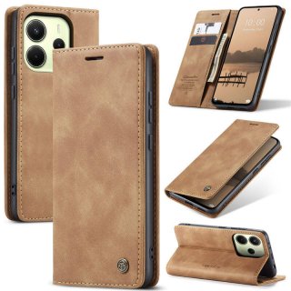 CaseMe Xiaomi Redmi Note 14 4G Wallet Magnetic Suede Leather Case Brown