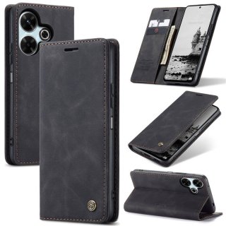 CaseMe Xiaomi Redmi 13 Wallet Magnetic Suede Leather Case Black