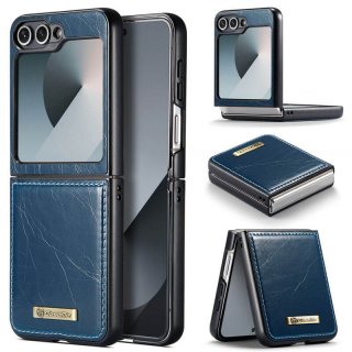 CaseMe Samsung Galaxy Z Flip6 Retro PU Leather Case Blue