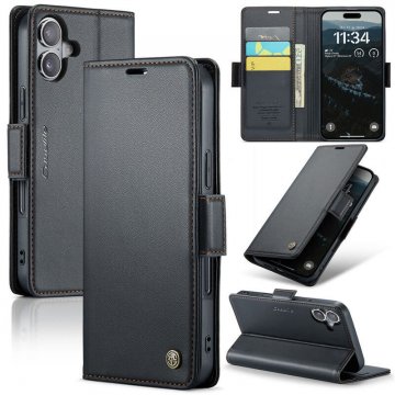 CaseMe iPhone 16 Plus Wallet RFID Blocking Magnetic Buckle Case Black