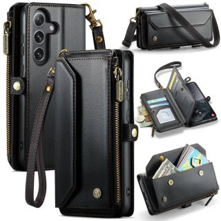 CaseMe Samsung Galaxy S25 Wallet RFID Blocking Crossbody Case Support Wireless Charging Black