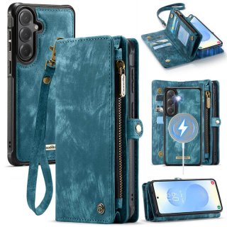 CaseMe Samsung Galaxy S26 2-in-1 Magnetic RFID Wallet Case with Wireless Charging & Wrist Strap Blue