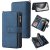 For iPhone 16 Pro Max Wallet 15 Card Slots Leather Case with Wrist Strap Blue