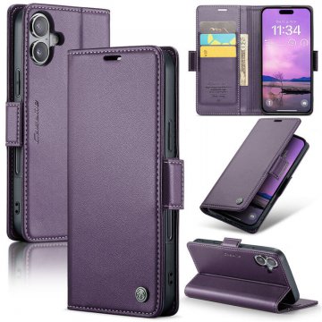 CaseMe iPhone 16 Plus Wallet RFID Blocking Magnetic Buckle Case Purple