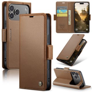 CaseMe iPhone 17 Pro Wallet RFID Blocking Magnetic Buckle Case Brown