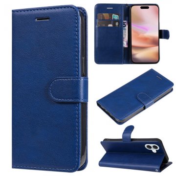 For iPhone 16 Plus Solid Color Wallet Magnetic Kickstand Case Blue