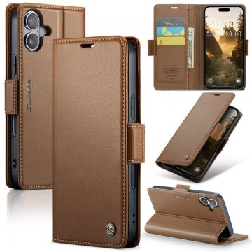 CaseMe iPhone 17 Wallet RFID Blocking Magnetic Buckle Case Brown
