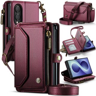 CaseMe Samsung Galaxy Z Fold8 RFID Wallet Case with Crossbody Strap, Zipper Pocket & Wireless Charging Red