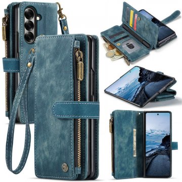 CaseMe Samsung Galaxy Z Fold7 Zipper Wallet Case with Wrist Strap Blue