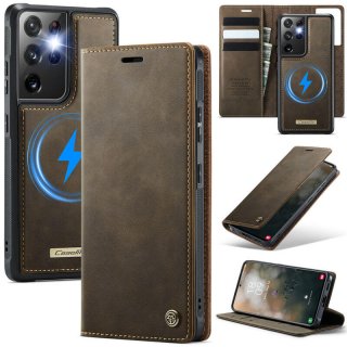 CaseMe Samsung Galaxy S21 Ultra 2-in-1 Magnetic Wallet Case – Wireless Charging & RFID Blocking Coffee