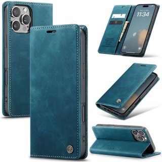 CaseMe iPhone 16 Pro Max Wallet Magnetic Suede Leather Case Blue