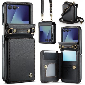 CaseMe Samsung Galaxy Z Flip8 RFID Blocking Card Holder Case with Crossbody Strap Black