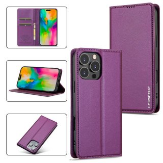 LC.IMEEKE iPhone 16 Pro Silm Wallet Kickstand Magnetic Case Purple