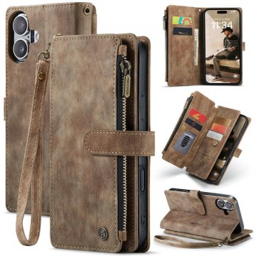 CaseMe iPhone 16 Wallet Kickstand Case with Wrist Strap Coffee