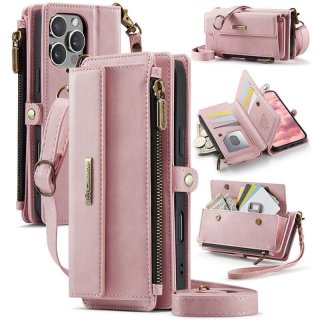 CaseMe iPhone 16 Pro Max Crossbody Wallet Case with RFID Blocking & Wireless Charging Pink