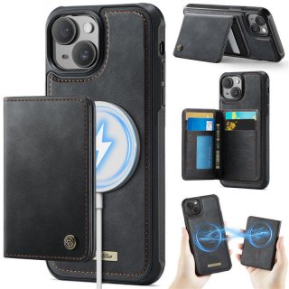 CaseMe iPhone 14 Plus 2-in-1 Detachable Magnetic Wallet Case with RFID Blocking, Card Holder & MagSafe Compatible - Black