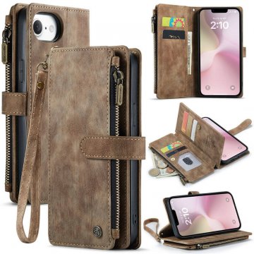 CaseMe iPhone 16e Wallet Kickstand Case with Wrist Strap Coffee