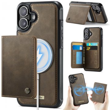 CaseMe iPhone 16 2-in-1 Detachable Magnetic Wallet Case with RFID Blocking, Card Holder & MagSafe Compatible - Coffee