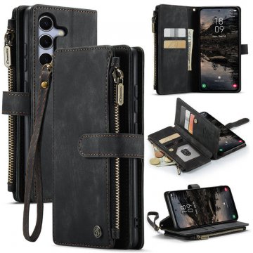 CaseMe Samsung Galaxy S25 Wallet Kickstand Case with Wrist Strap Black