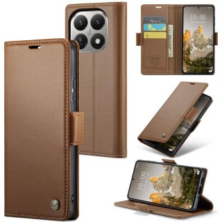 CaseMe Xiaomi 15T Wallet RFID Blocking Magnetic Buckle Case Brown