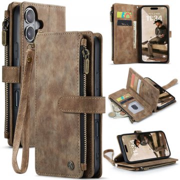 CaseMe iPhone 17 Wallet Kickstand Case with Wrist Strap Coffee