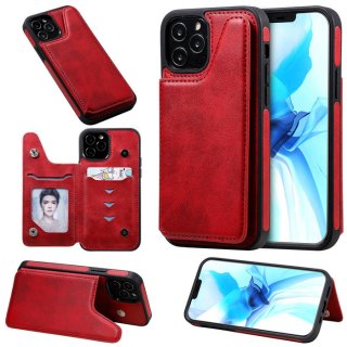 iPhone 12 Pro Luxury Leather Magnetic Card Slots Stand Cover Red