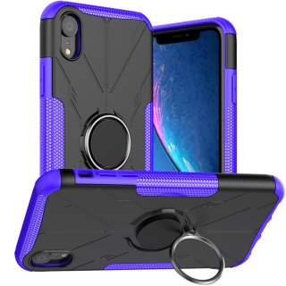 iPhone XR Hybrid Rugged PC + TPU Ring Kickstand Case Purple