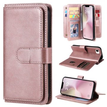 For iPhone 16e Wallet 10 Card Slots Kickstand Leather Case Rose Gold