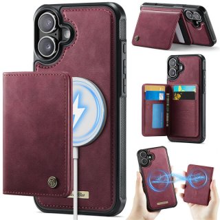 CaseMe iPhone 16 2-in-1 Detachable Magnetic Wallet Case with RFID Blocking, Card Holder & MagSafe Compatible - Red