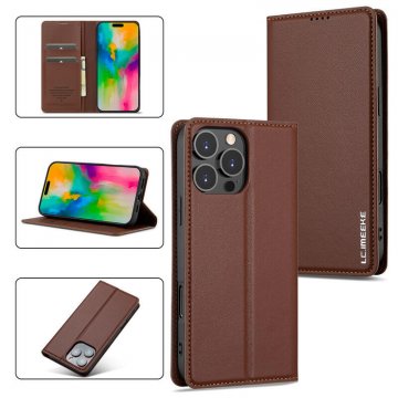 LC.IMEEKE iPhone 16 Pro Silm Wallet Kickstand Magnetic Case Brown