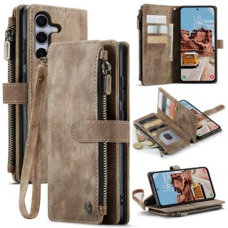 CaseMe Samsung Galaxy S25 Plus Wallet Kickstand Case with Wrist Strap Coffee