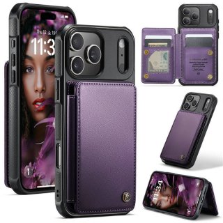 CaseMe iPhone 17 Pro Max RFID Blocking Card Holder Case with Kickstand Purple