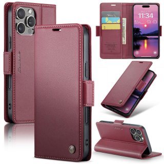 CaseMe iPhone 16 Pro Max Wallet RFID Blocking Magnetic Buckle Case Red